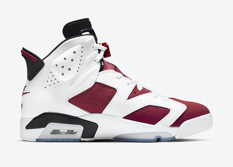 nike/耐克 air jordan 6 carmine 男女同款 2021复刻 aj6 胭脂红 白红