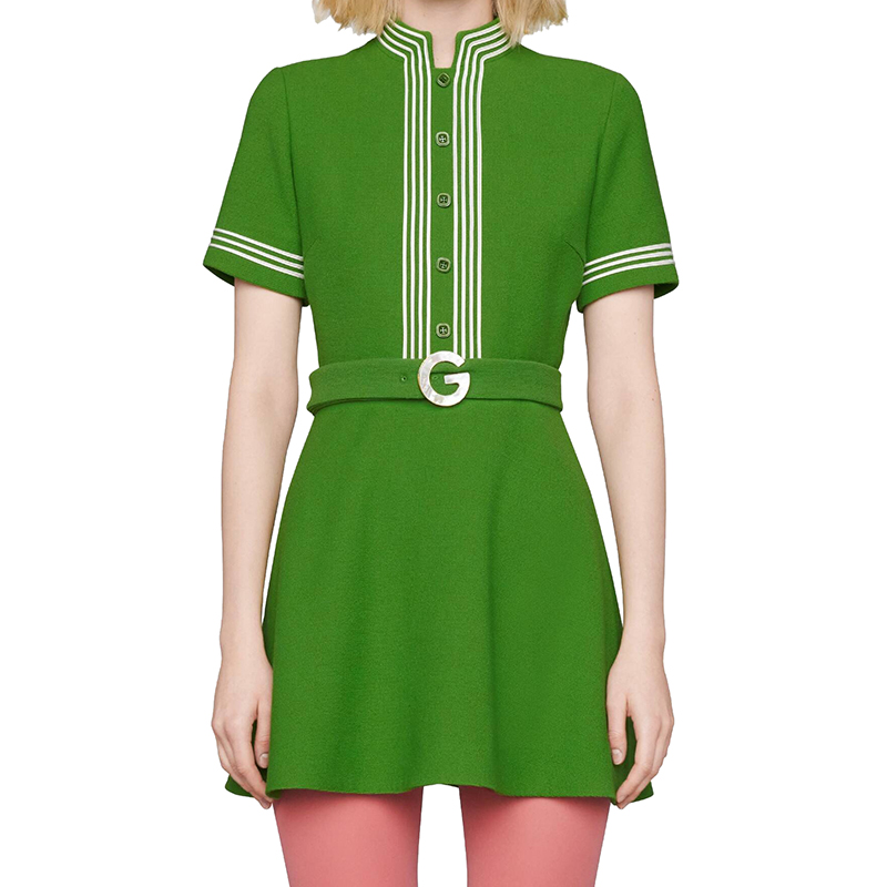 【包税】gucci/古驰 轻质绿色羊毛绉纱连衣裙643352zafgt3408