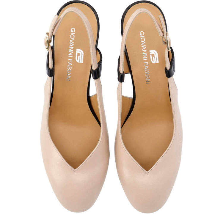 giovanni fabiani意大利进口女鞋米色黑色两色调皮革高跟鞋 s21146