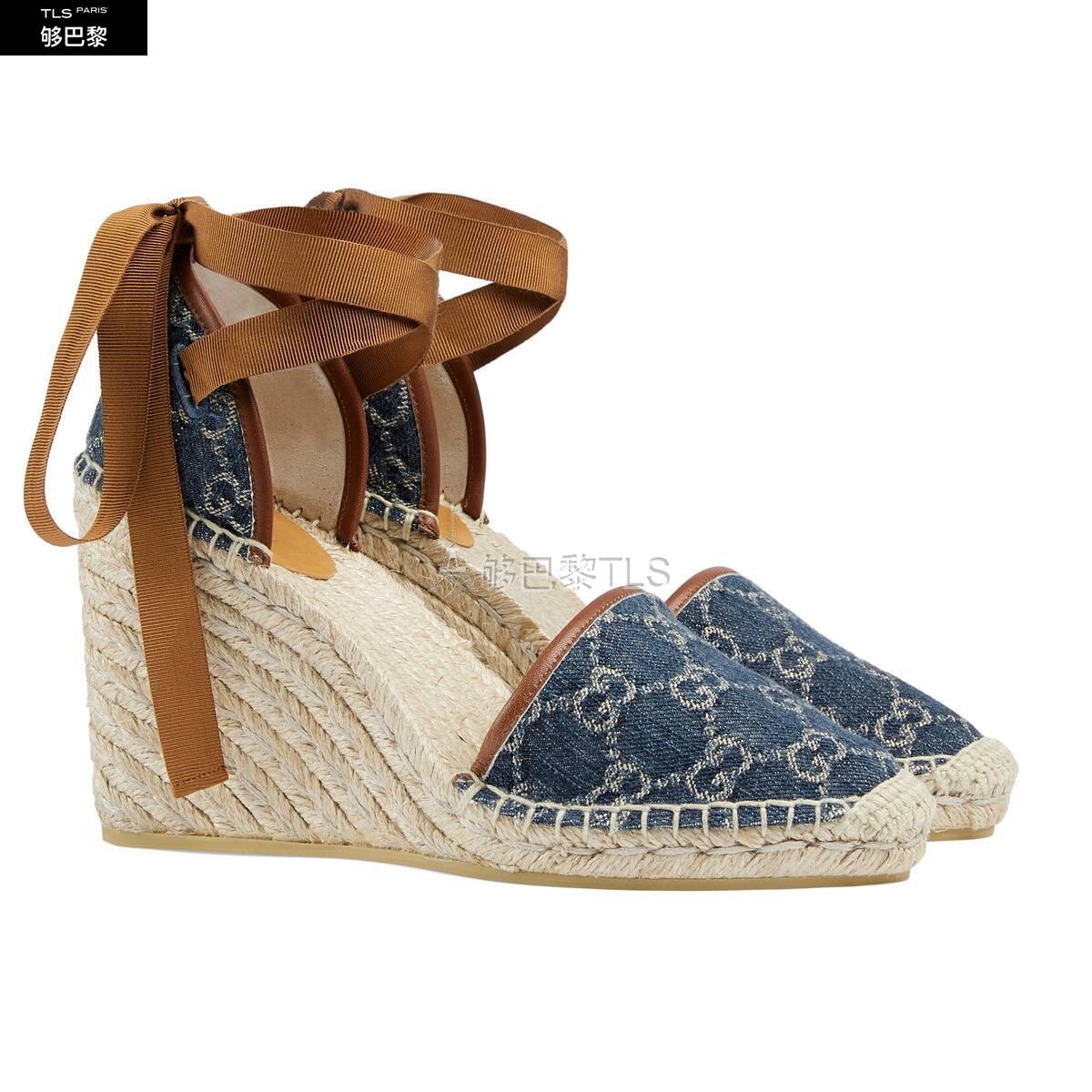 【包邮包税】 gucci古驰 21年春夏 女士 女士防水台草编鞋 652708 2k