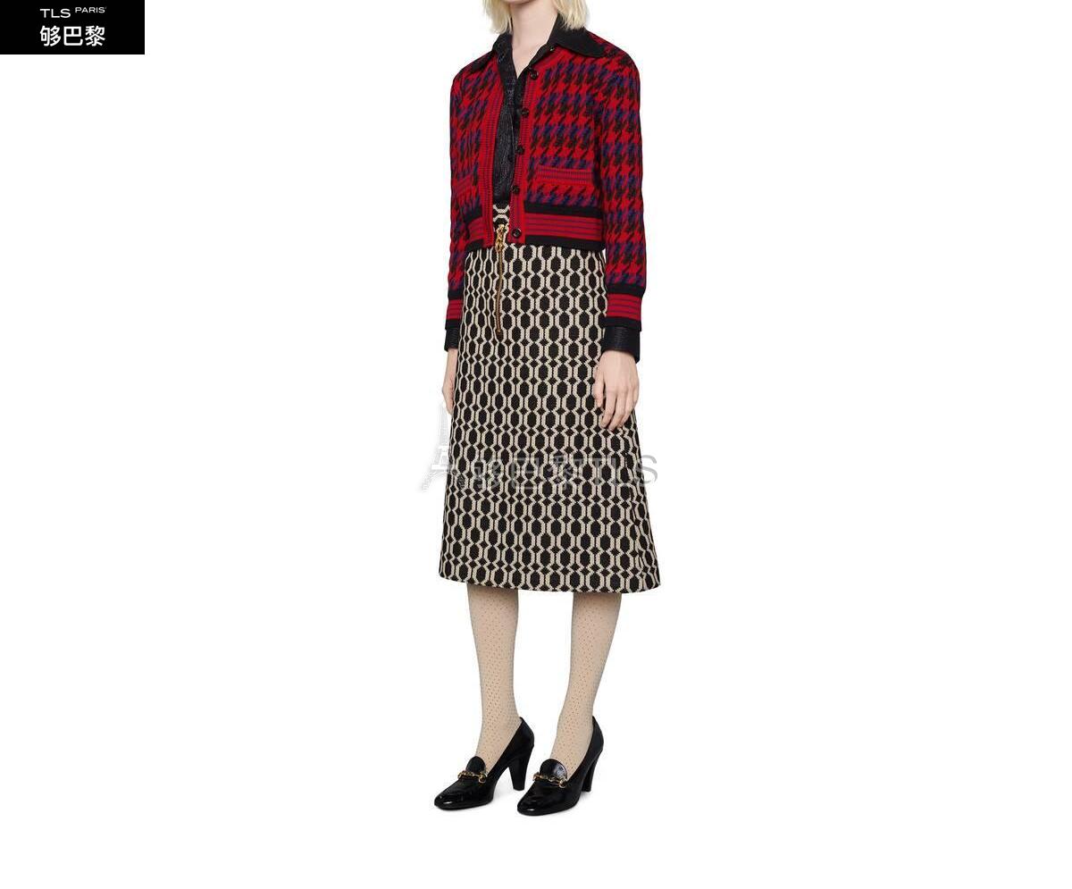 【包邮包税】 gucci古驰 21年春夏 女士 千鸟格羊毛短款开衫 650257