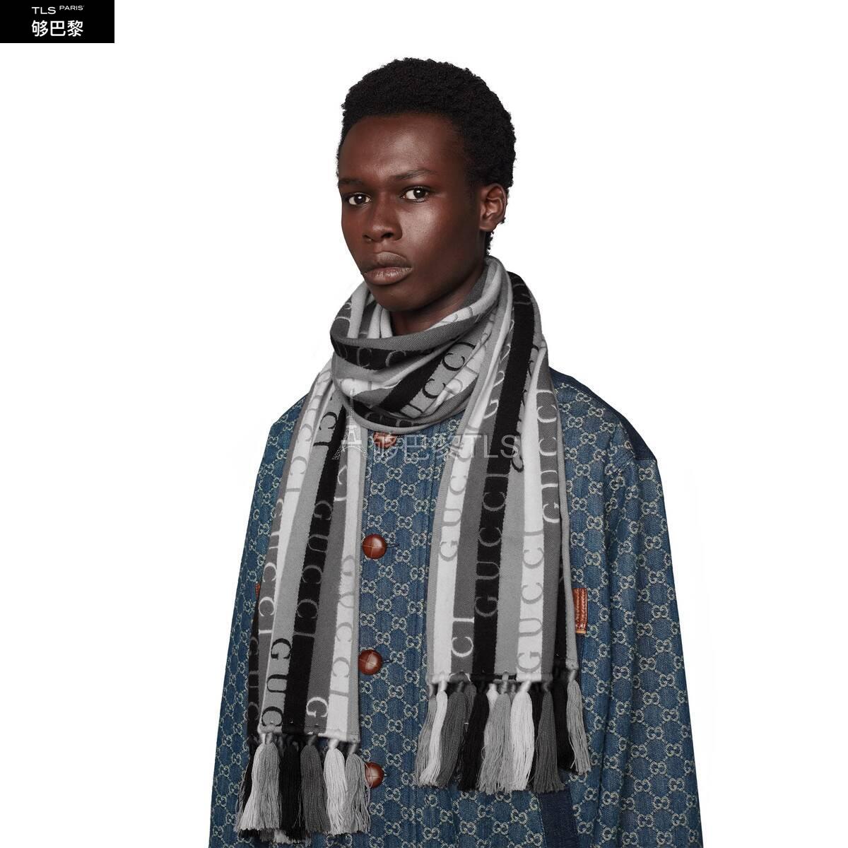 【包邮包税】 gucci古驰 21年春夏 男士 gucci条纹羊毛围巾 634166 4g