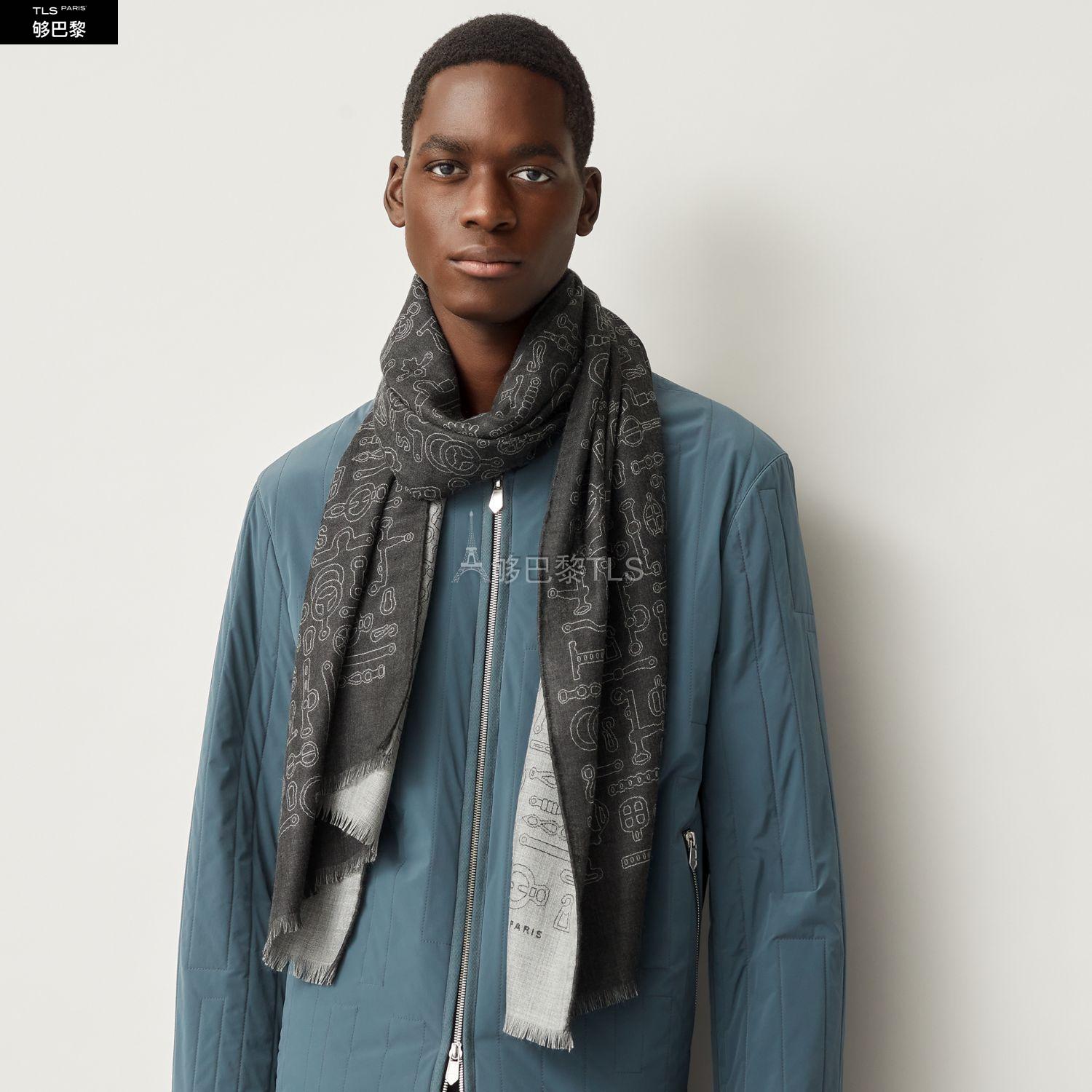 包邮包税hermes爱马仕21年春夏男士围巾echarpereversiblepieces