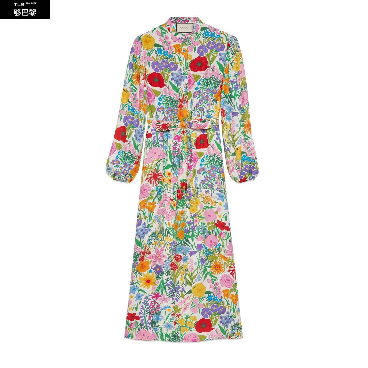 【包邮包税】 gucci古驰 21年春夏 女士 ken scott印花真丝连衣裙