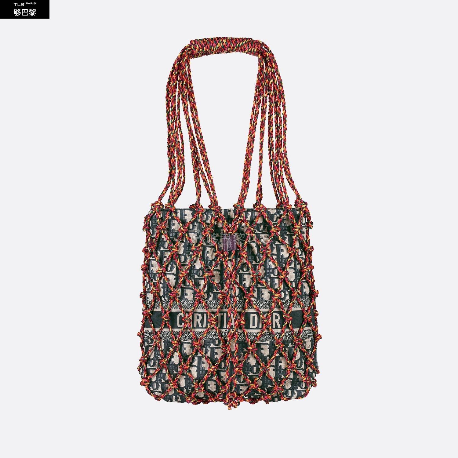21年春夏 女士 手提包 手袋-多色绳编和蓝色科技面料-oblique-印花 m