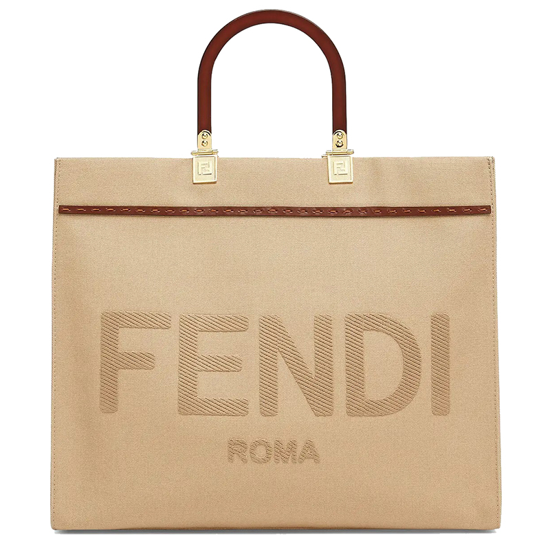 【包税】fendi/芬迪 21早春新款 米色帆布小牛皮 刺绣" fendi roma"