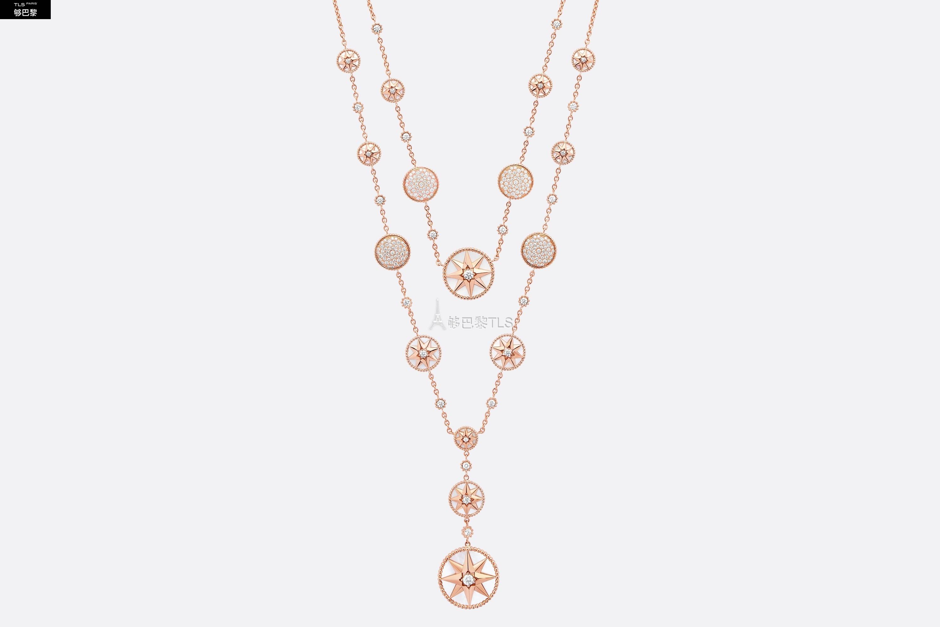 dior迪奥 21年春夏 女士 项链 长款项链-玫瑰色-18k-金,钻石和珍 jrdv