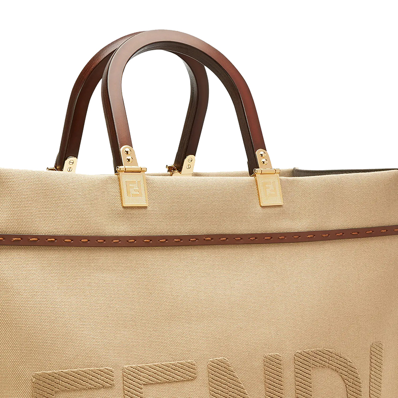 【包税】fendi/芬迪 21早春新款 米色帆布小牛皮 刺绣" fendi roma"