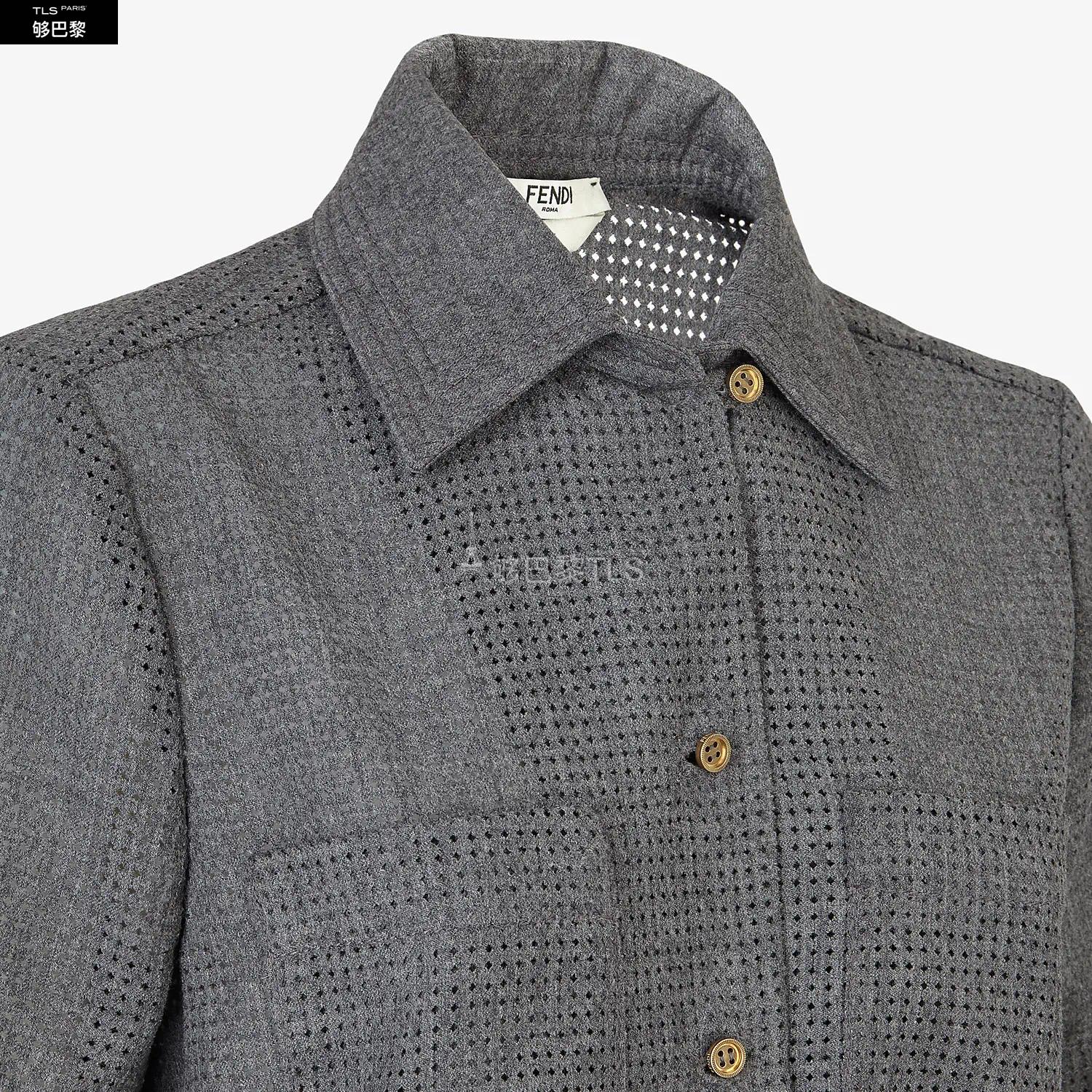 【包邮包税】 fendi芬迪 21年春夏 女士 长袖衬衫 灰色法兰绒衬衫