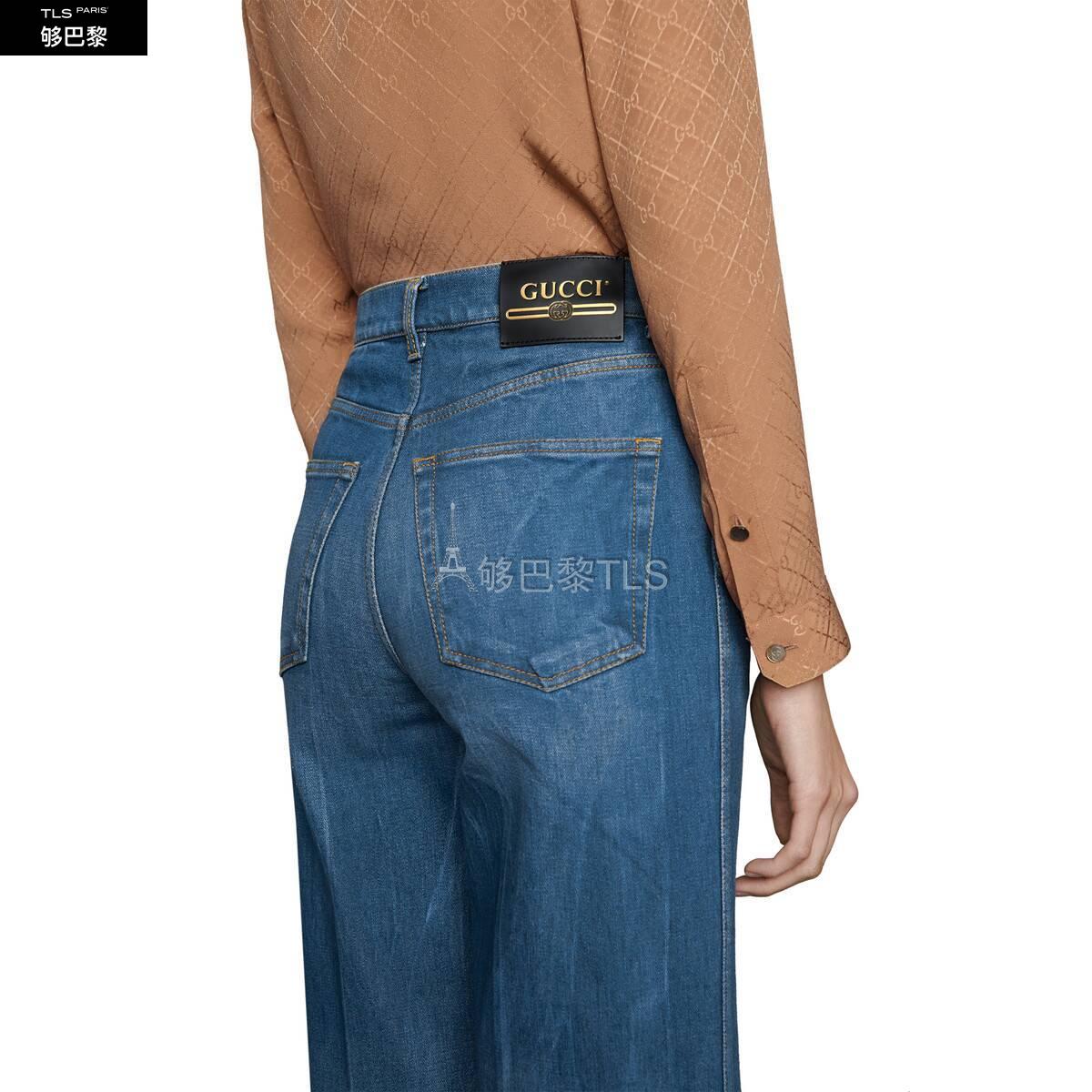 【包邮包税】 gucci古驰 21年春夏 女士 饰gucci标签水洗牛仔喇叭裤