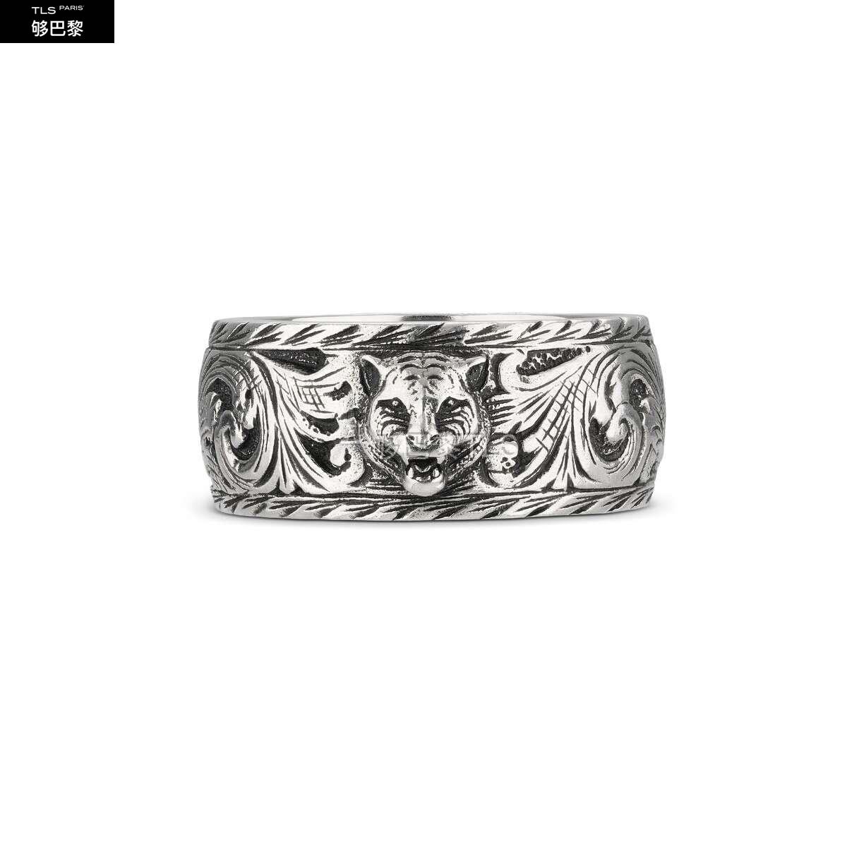 【包邮包税】 gucci古驰 21年春夏 男士 虎头窄边银戒指 433571 j8400