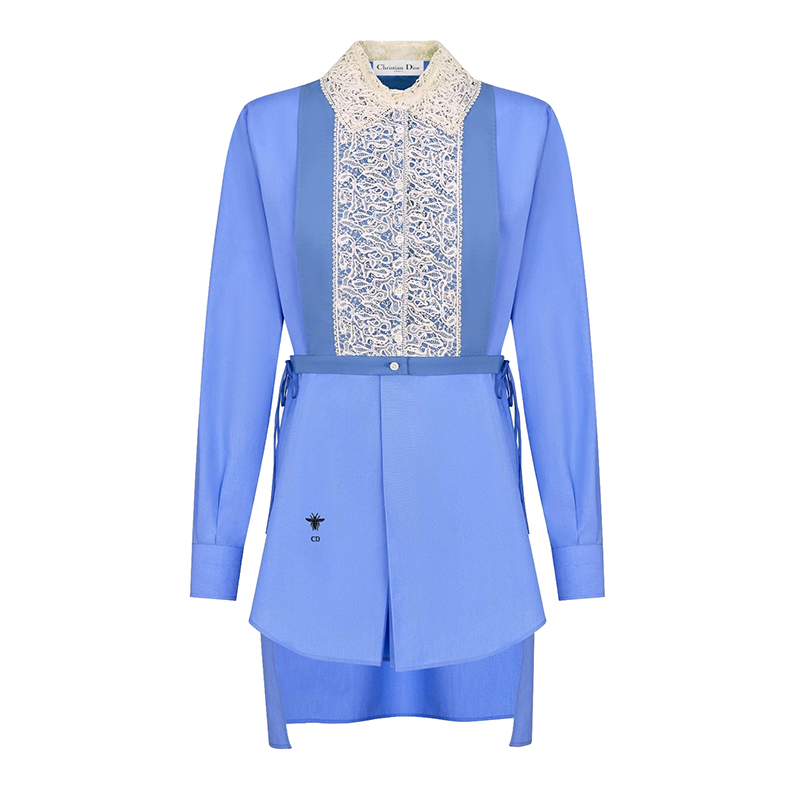 【包税】dior/迪奥 2021年早春新款 蓝色棉府绸 女士长款衬衫121b54a