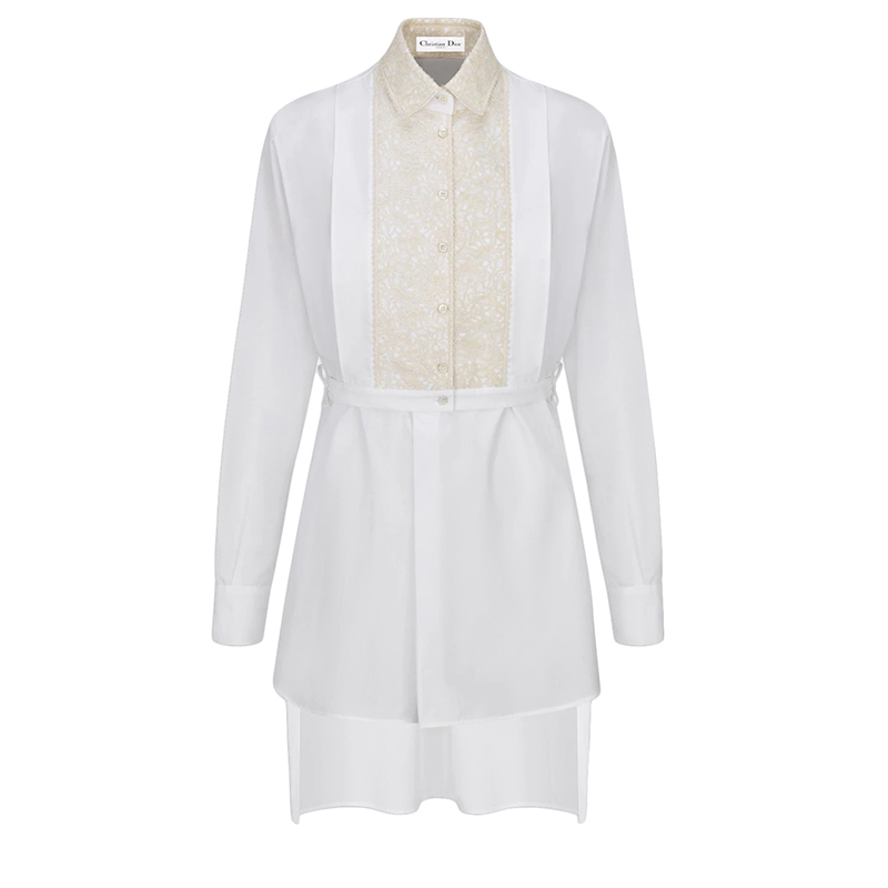 【包税】dior/迪奥 2021年早春新款 白色棉府绸 女士长款衬衫841b54a