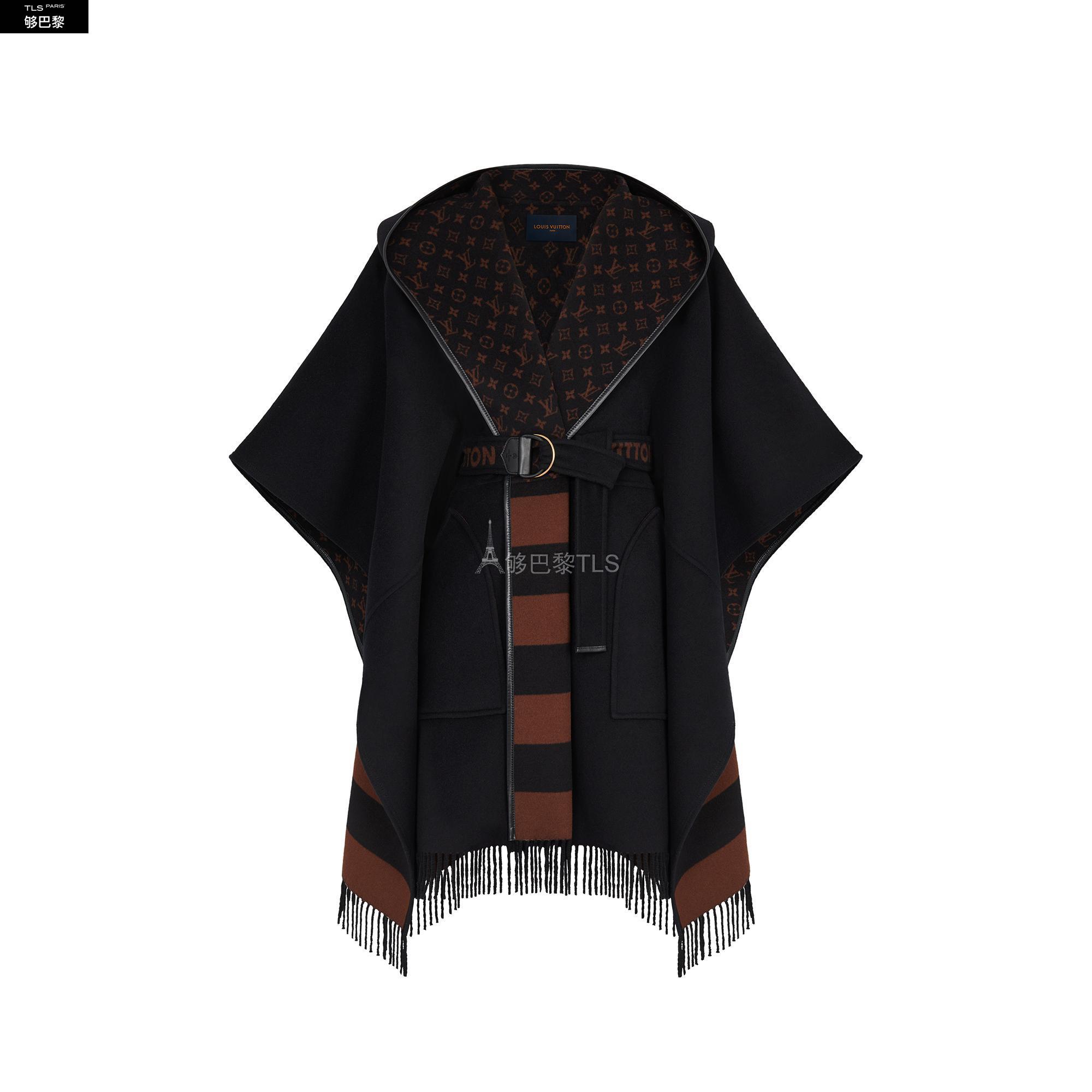 【包邮包税】 lv路易威登 21年春夏 女士 大衣 流苏围裹式连帽斗篷