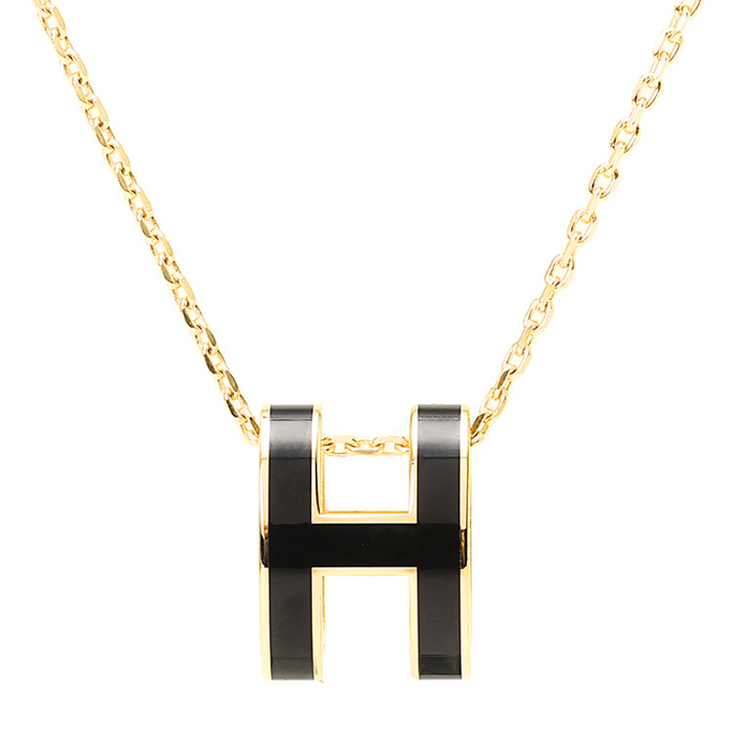 【现货】hermes/爱马仕 经典爆款 女士pop项链 黑色珐琅黄金色链条