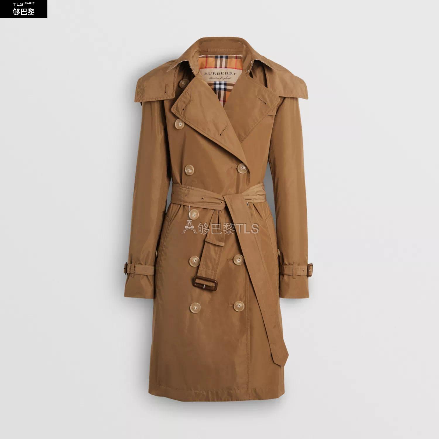 【包邮包税】 burberry 21年春夏 女士 可拆式连帽塔夫绸 trench 风衣