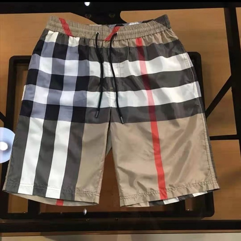 burberry/博柏利 驼色经典格纹松紧运动沙滩裤男士短裤男女同款