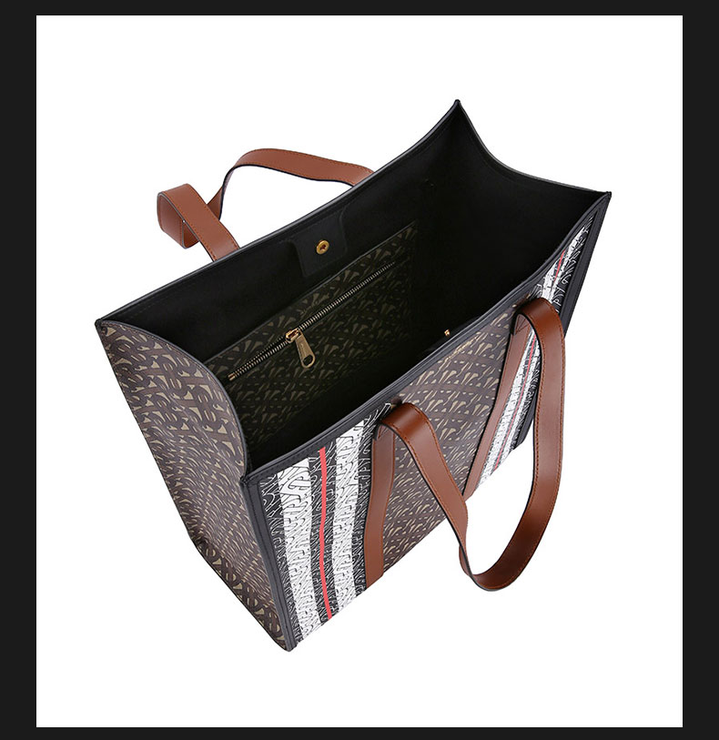 21春夏 burberry/博柏利 女士织物/配皮棕色字母bt标识 手提包