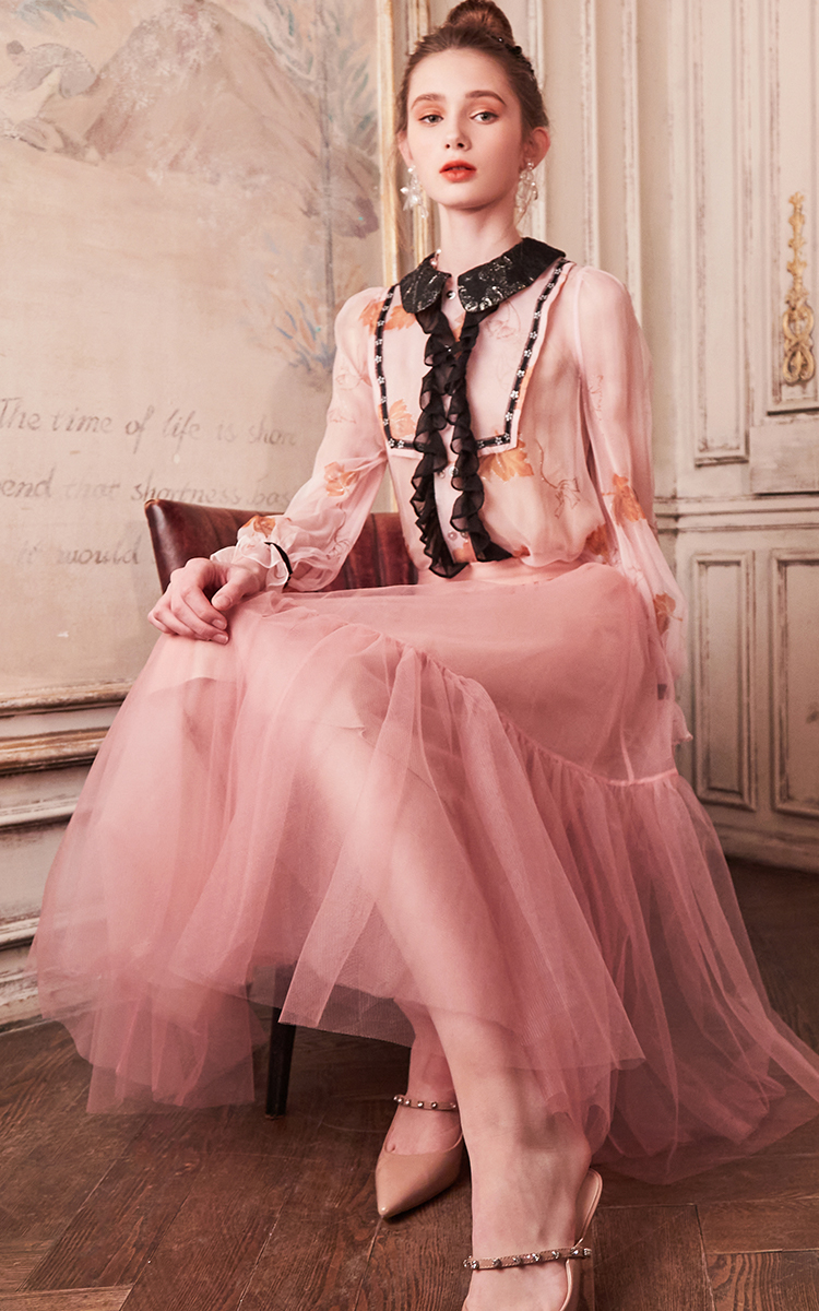 adoritz/阿朵丽兹 梦幻甜美粉色网纱浪漫小仙女 女士半身裙