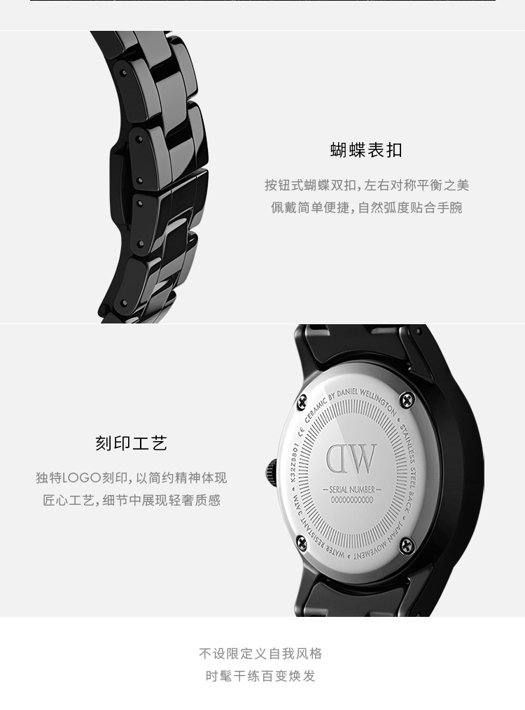 【新品】Daniel Wellington/丹尼尔惠灵顿 ICONIC系列 轻奢时尚小黑瓷 陶瓷女表 28/32mm  曜黑