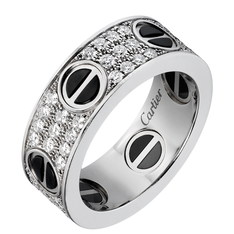 【包税】cartier/卡地亚 经典款love 18k金白金陶瓷钻石戒指 镶嵌66颗