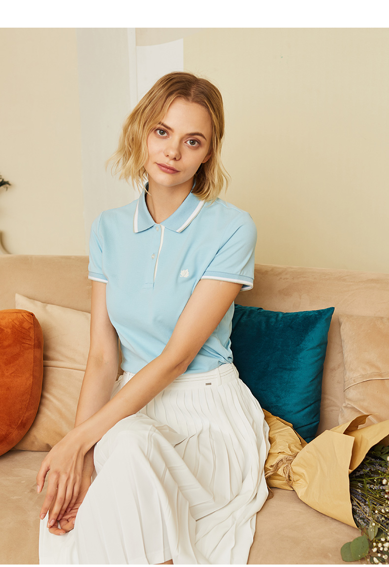 lafuma乐飞叶户外翻领短袖polo衫白色打底t恤女夏季新款lfts1bs69