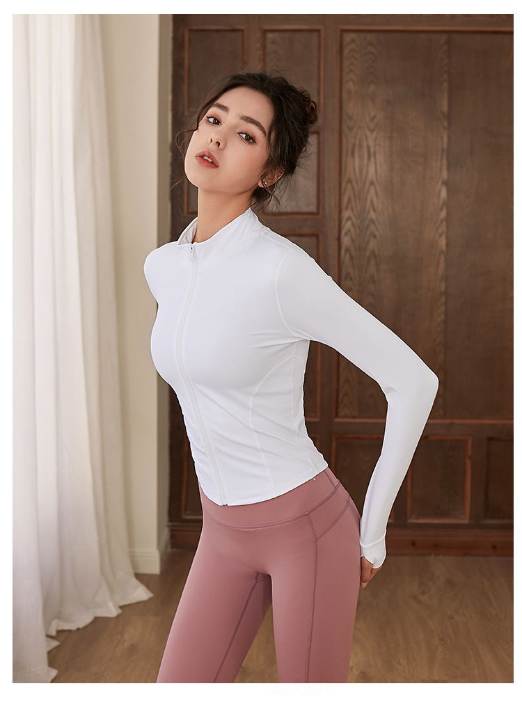 2021瑜伽服秋冬立领长袖女健身服运动拉链外套袖口开孔健身房吸汗女装