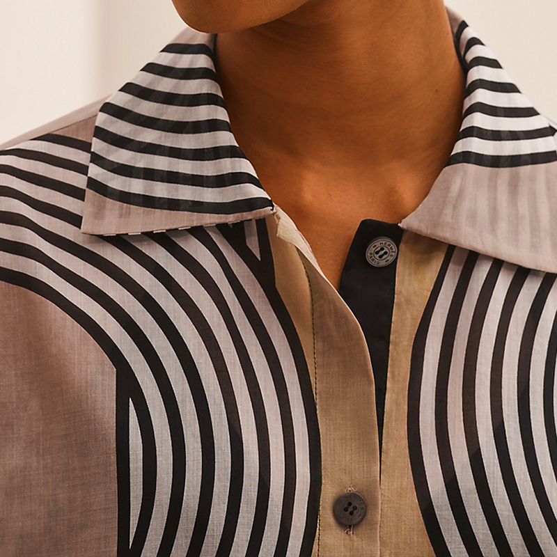 【包税】hermes/爱马仕 2021年新款  女士米色吐司棉质薄纱沙滩衬衫h1