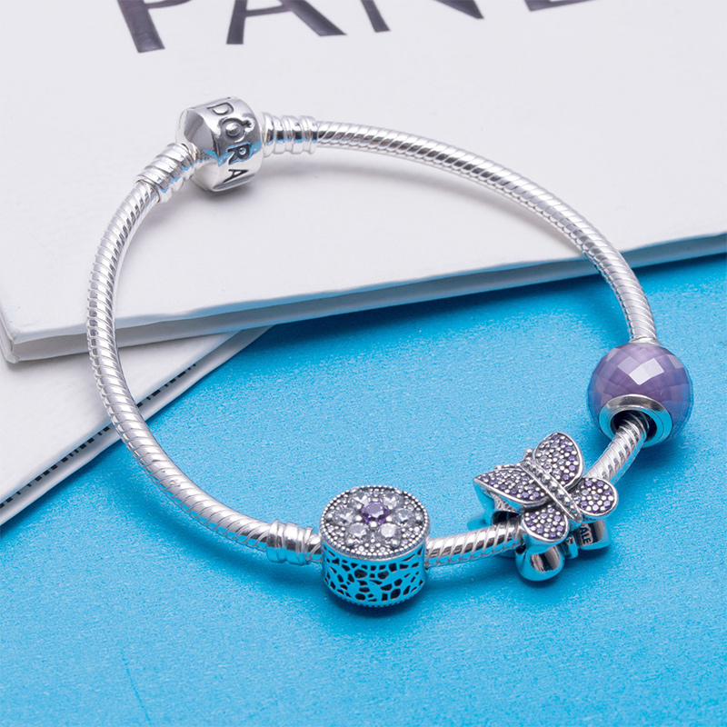 pandora/潘多拉紫色交织的光华勿忘我蝴蝶蛇骨链手链手镯pand00087