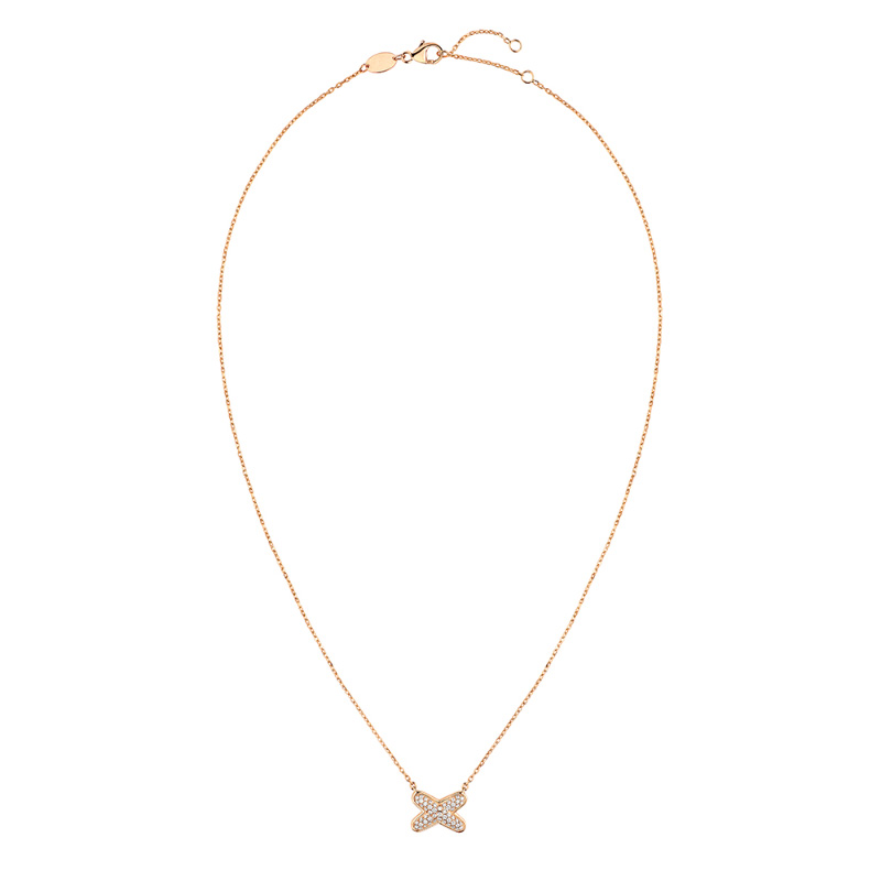 chaumet/尚美 pendentif jeux de liens 玫瑰金交叉形镶钻吊坠项链