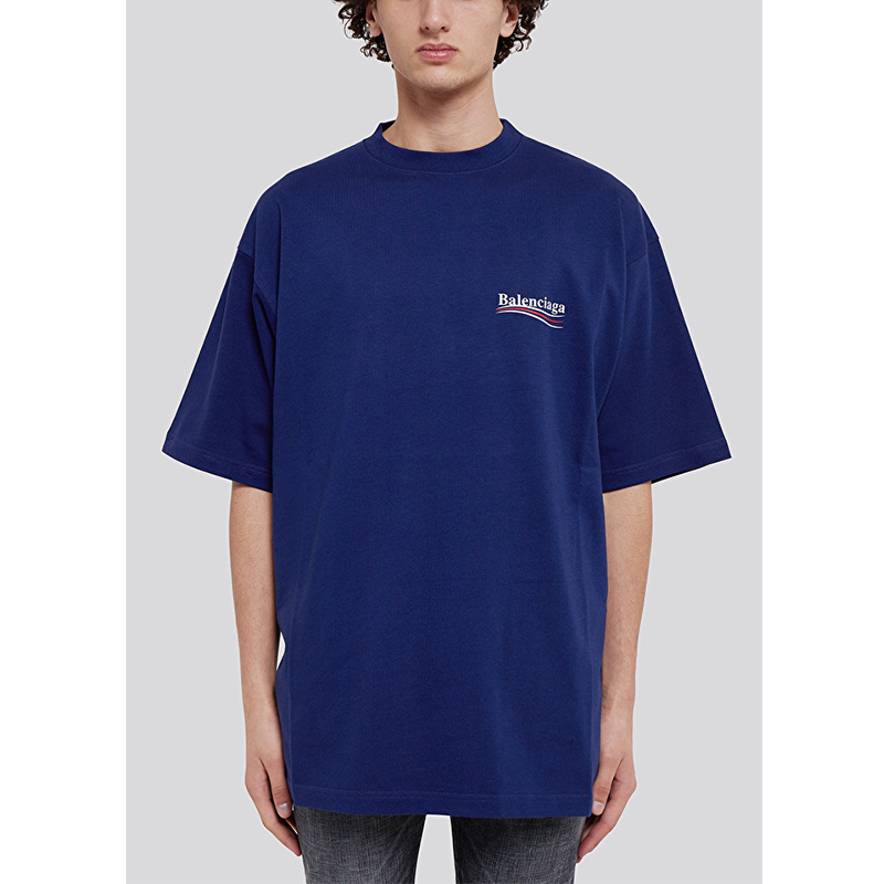 balenciaga/巴黎世家 21春夏 男士 短袖t恤 经典可乐标 宽松版 蓝色