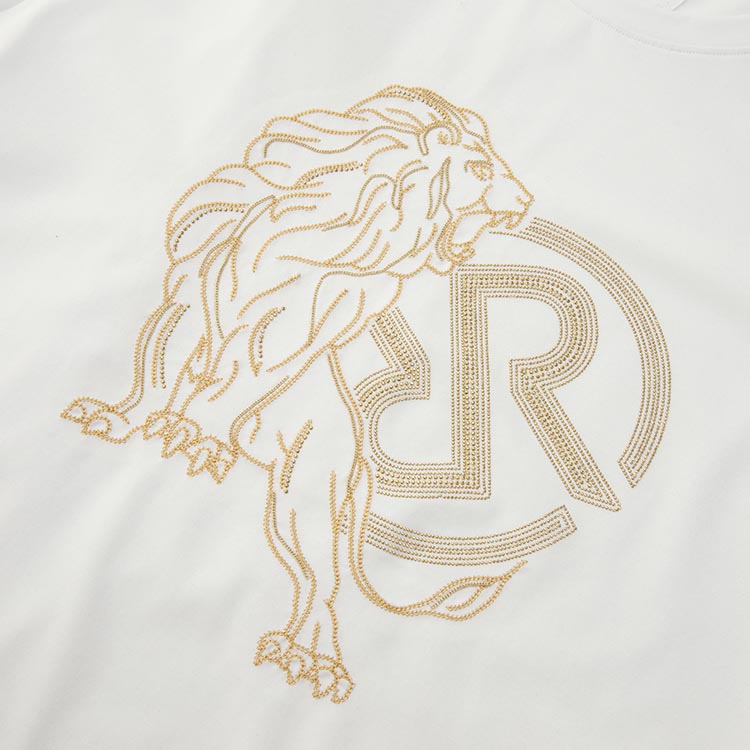 rare【21春夏】品牌限量款 白色圆领短袖t恤 狮子结合双r图案 男士