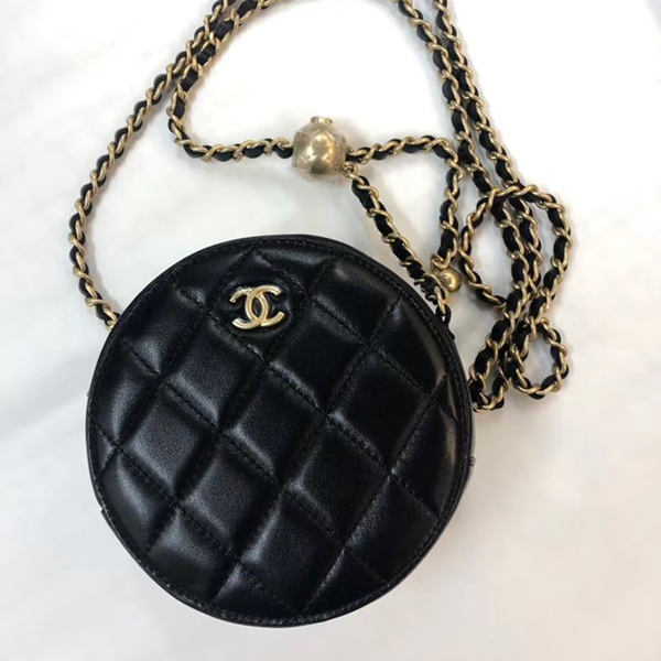 chanel/香奈兒 2020春夏季as1449圓餅條鏈包 皮質金珠小圓餅 斜挎包