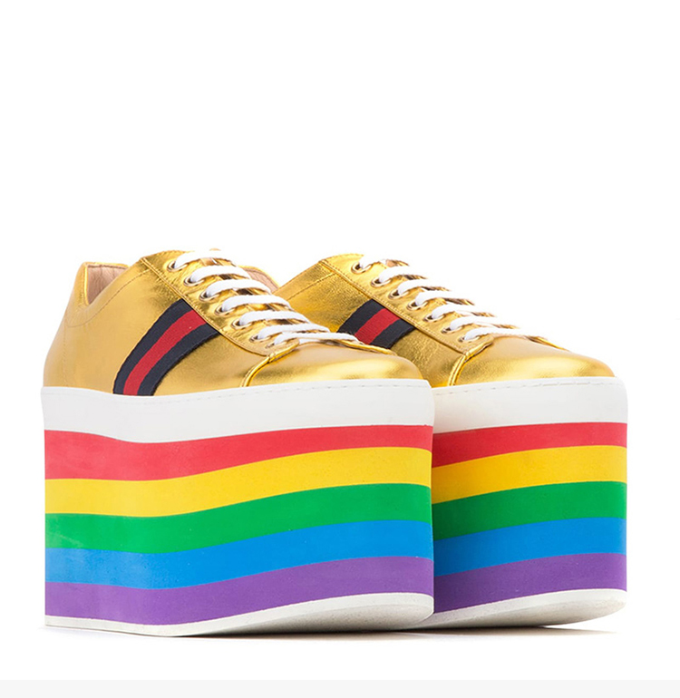 gucci 古驰 21春夏 金色条纹 女士跟鞋松糕鞋女鞋