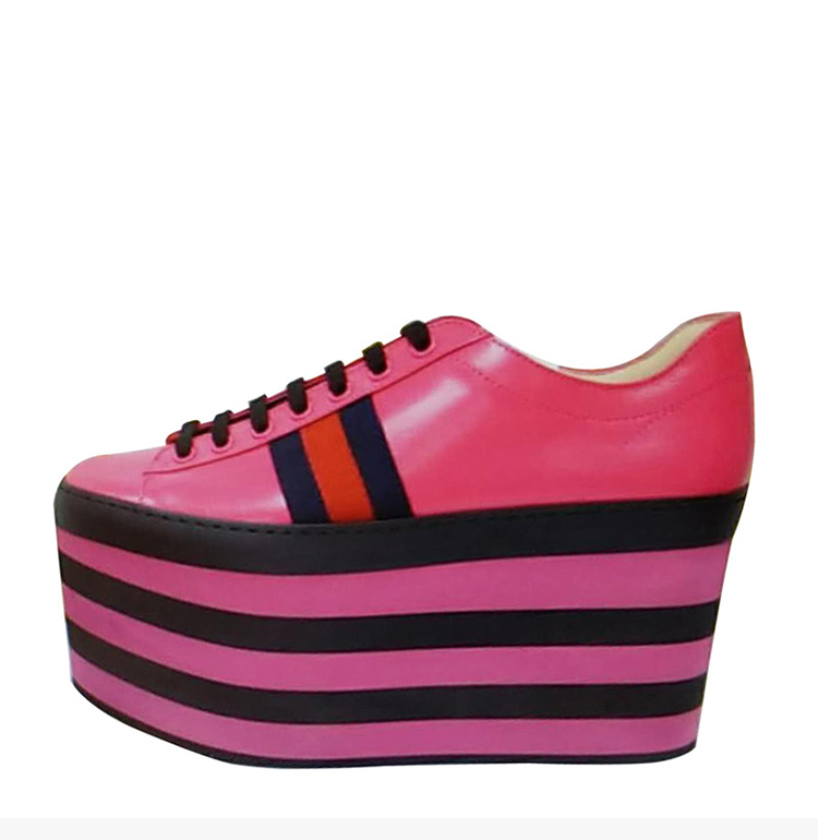 gucci 古驰 21春夏 拼色条纹 女士跟鞋松糕鞋女鞋