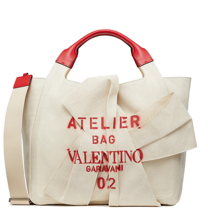 华伦天奴 2021春夏新款 atelier系列 女士自然色02 bow版大蝴蝶结帆布