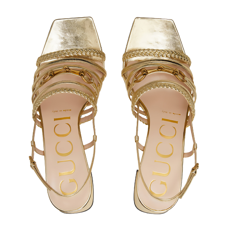 【包税】gucci/古驰 21早春新款女士金色马衔扣皮革高跟凉鞋 645404b8