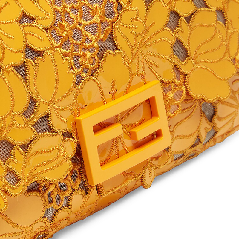 【包税】fendi/芬迪 21春夏新款 baguette系列 女士中号橙色刺绣漆皮