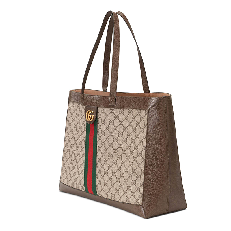 gucci/古驰 手提包经典ophidia系列女士大号乌木色gg图案帆布手提包