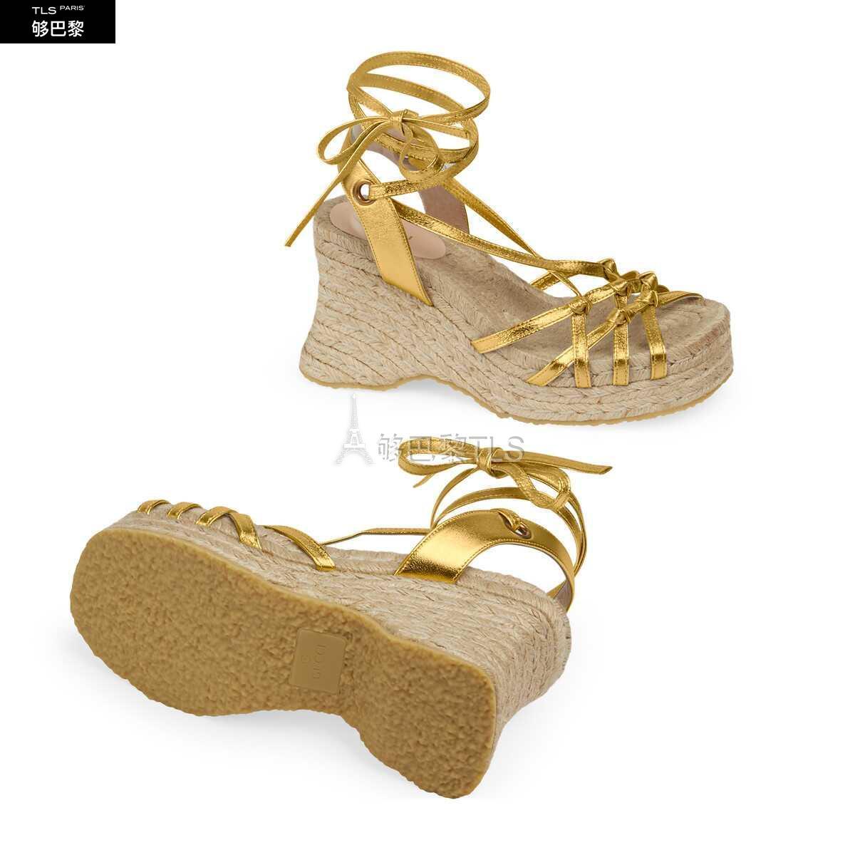 【包邮包税】 gucci古驰 21年春夏 女士 女士防水台草编鞋 646608 0m