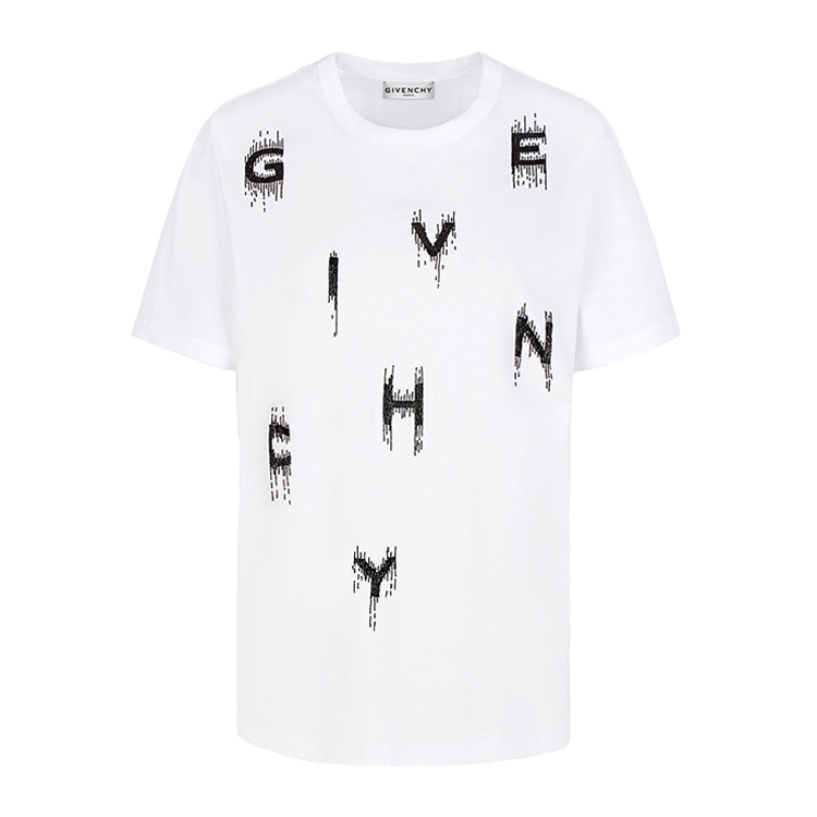 【包税】Givenchy/纪梵希 2021年新款 女士黑色和白色棉质刺绣T恤(2色可选)BW707Z3Z4E-100