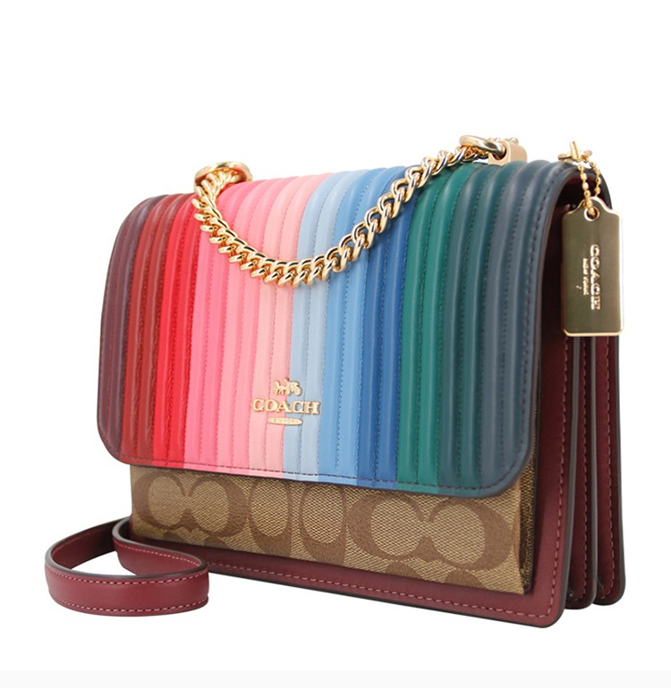 coach/蔻驰【21春夏新款】klare系列女士卡其色配糖果粉多色涂层帆布