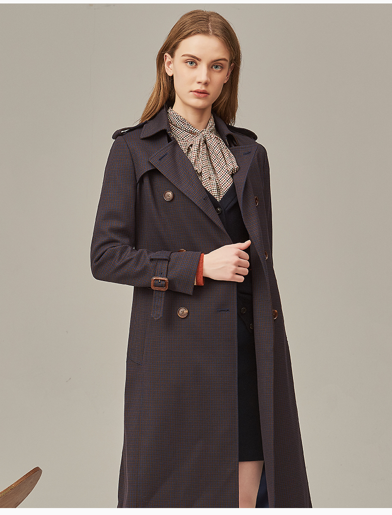 【商场同款】hazzys/哈吉斯 2020秋冬新品女士风衣通勤小格纹长款风衣