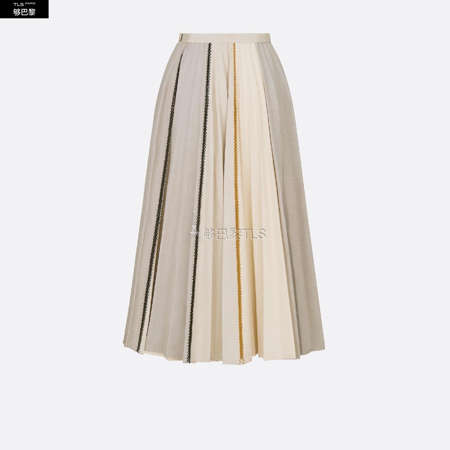 【包邮包税】 dior迪奥 21年春夏 女士 半身裙 中长百褶裙-米白色棉质