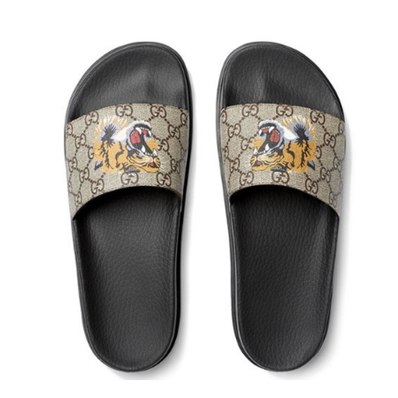 【包税】gucci/古驰 古琦男鞋 老虎头图案拼色 男士凉拖鞋 456234k5y