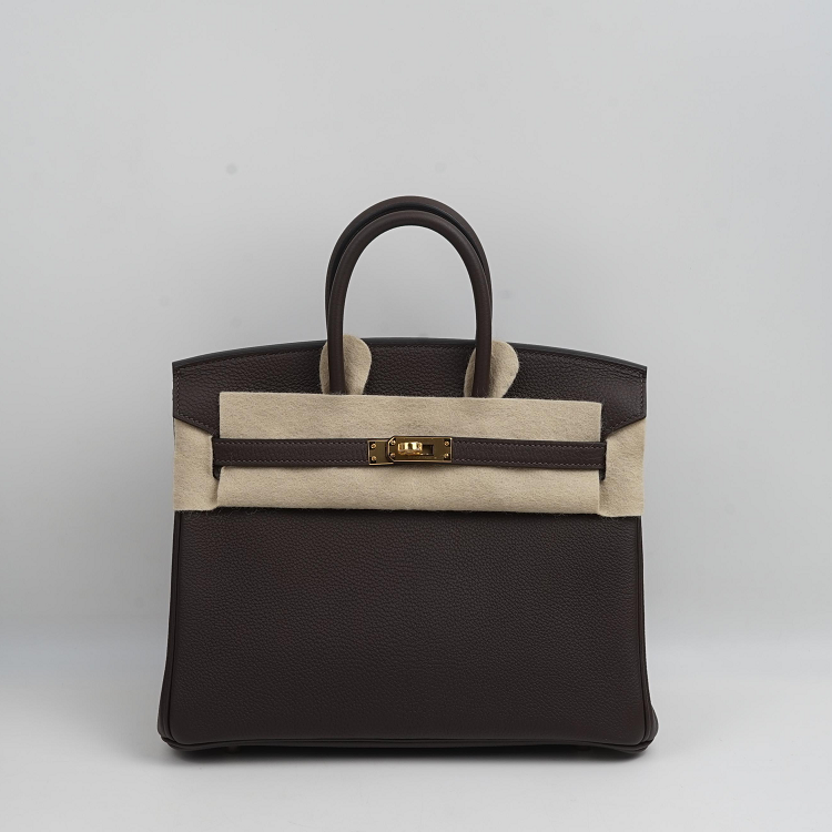 hermes/爱马仕 birkin25 乌木色金扣 y刻 带小包防尘袋togo牛皮 手提
