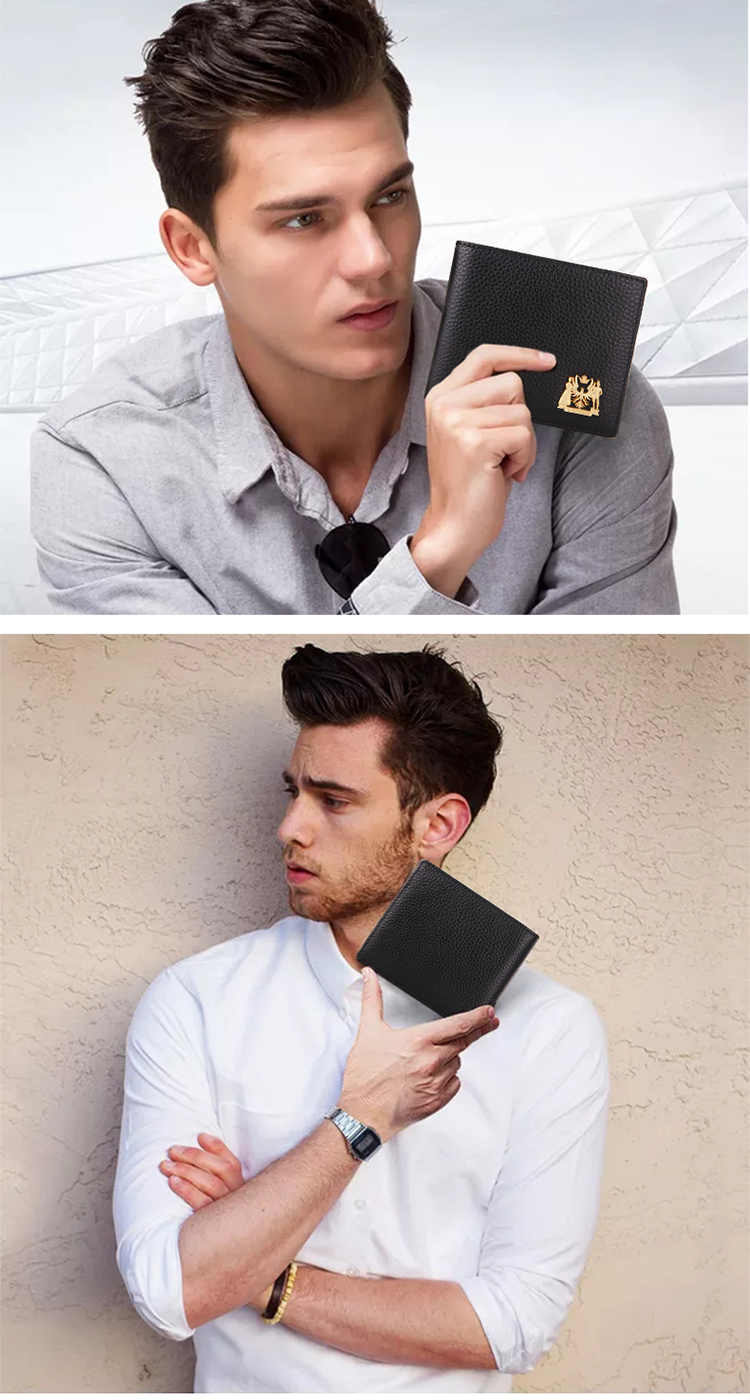 liemoch/利马赫 【头层牛皮】黑色经典商务钱包男士短款钱夹