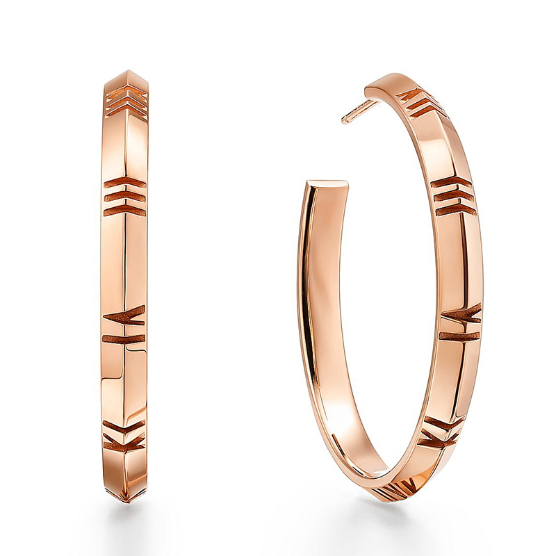 蒂芙尼 21春夏新款 atlas x系列 大号18k金玫瑰金罗马数字耳环