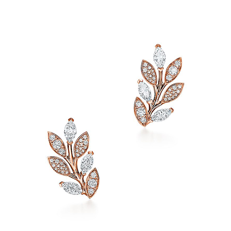 蒂芙尼 21春夏新款 vigne系列 18k金玫瑰金镶嵌圆形明亮式切割和榄尖