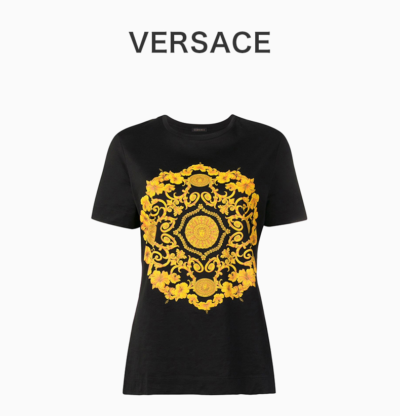 VERSACE/范思哲  女士 服装 baroque印花休闲圆领短袖T恤黑色 女士短袖T恤